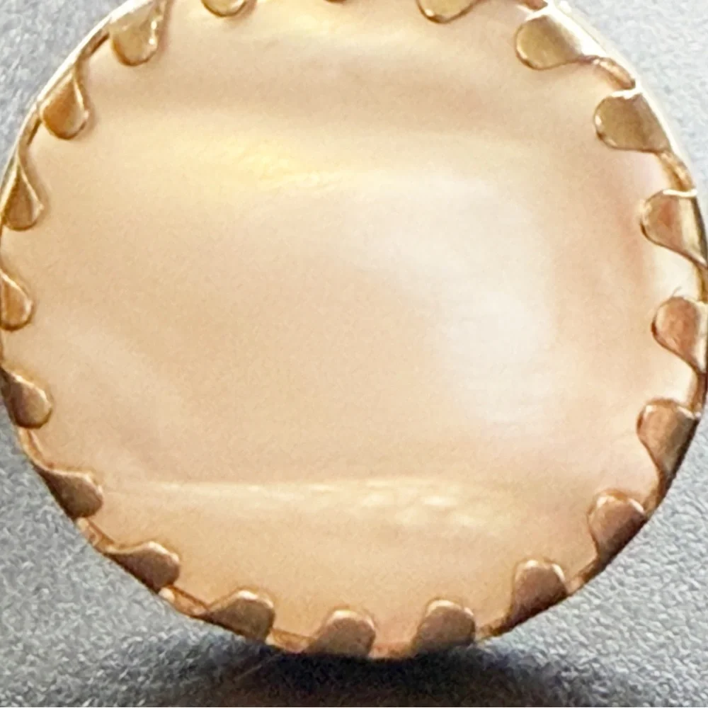Vintage Pearl Cream Faux Moonstone Cabochon Cuff Link Set Gold Crimped Edges
